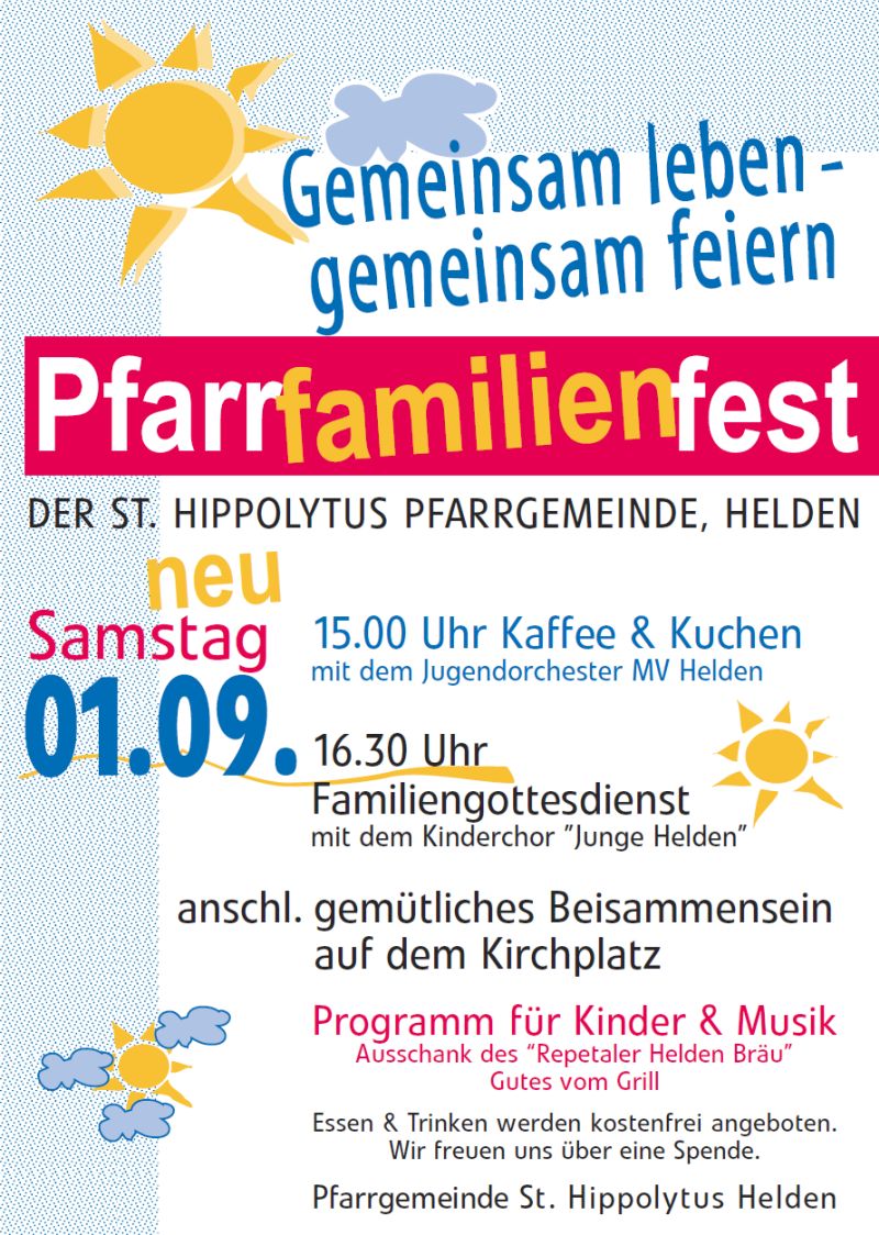 St. Hippolytus Pfarrgemeinde lädt zum Pfarrfamilienfest Helden im
